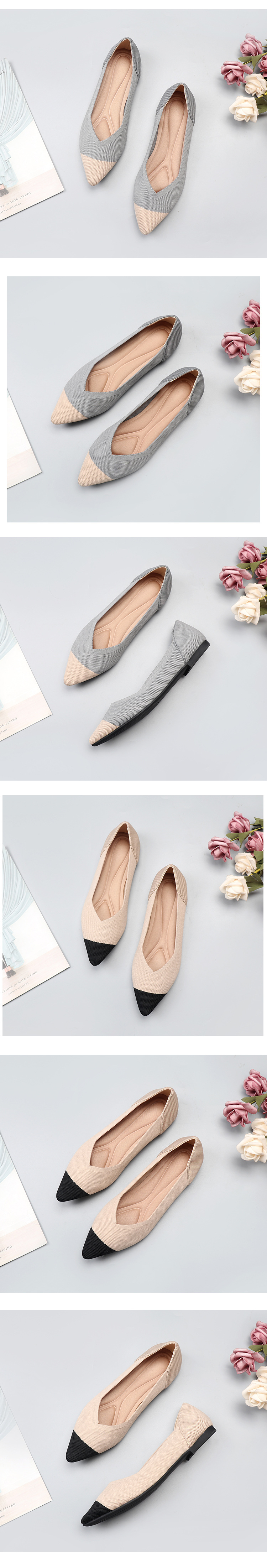 Queen' hoe Frühling und Herbst Flying Weaving Single Bean Flat Bottom Schöpflöffel Damen Soft Sole Gestricktes spitzes Boot_voghion.com