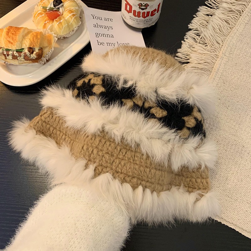 카키 컬러 블록 사자 모자