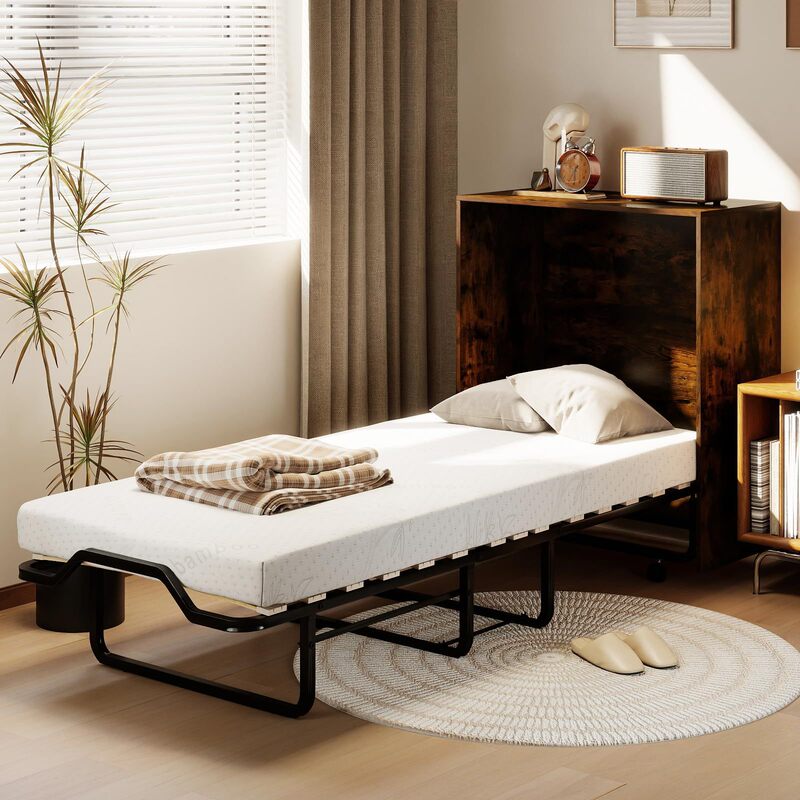 Export cabinet-style Murphy bed with mattress, foldable hidden bed for small spaces, suitable for guest rooms and offices, with sliding storage and invisible design