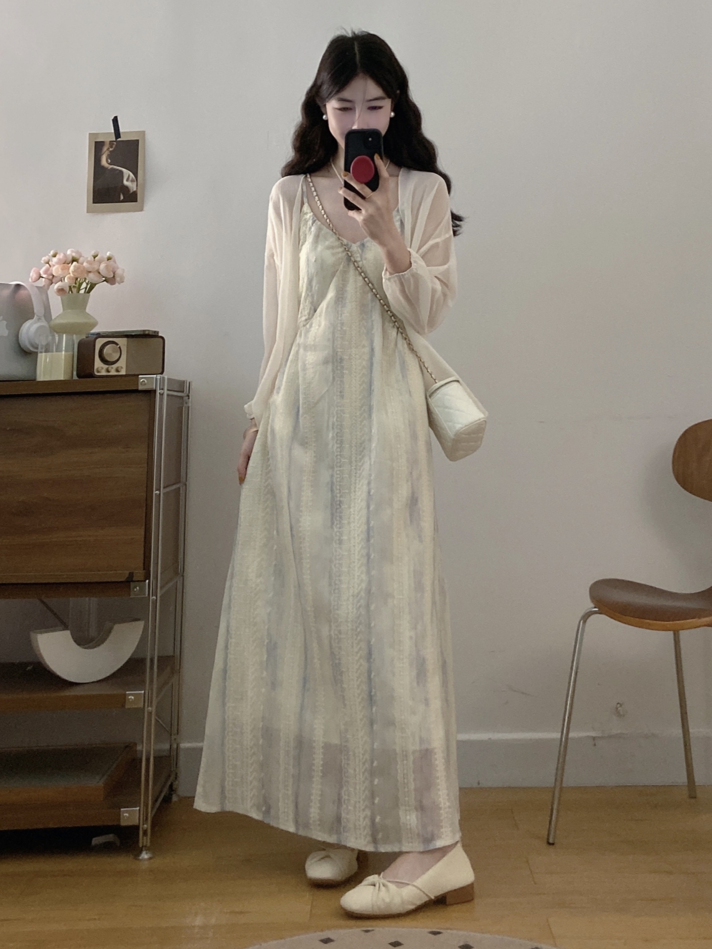 夏天搭配一整套女大码胖mm度假风防晒开衫上衣吊带连衣裙子两件套