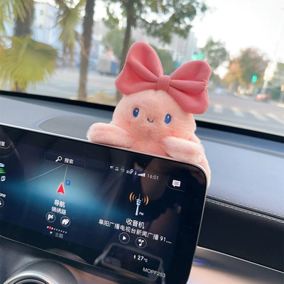 Car creative cute long ear cute rabbit screen decoration cartoon car decoration car decoration car decoration goddess (Car ornaments) - pink-bow-pink-rabbit-paste-ornaments