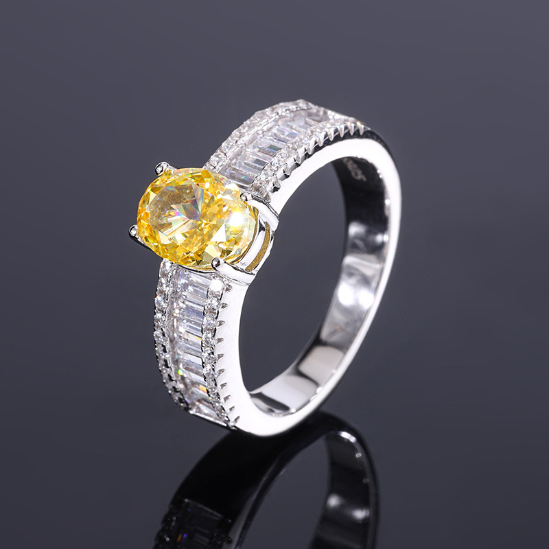 Zhuang sheng joyería S925 todo el cuerpo de plata de la venta caliente de imitación de color verdadero de alto carbono denier de diamantes en forma de anillo con incrustaciones de piedra principal 6*8