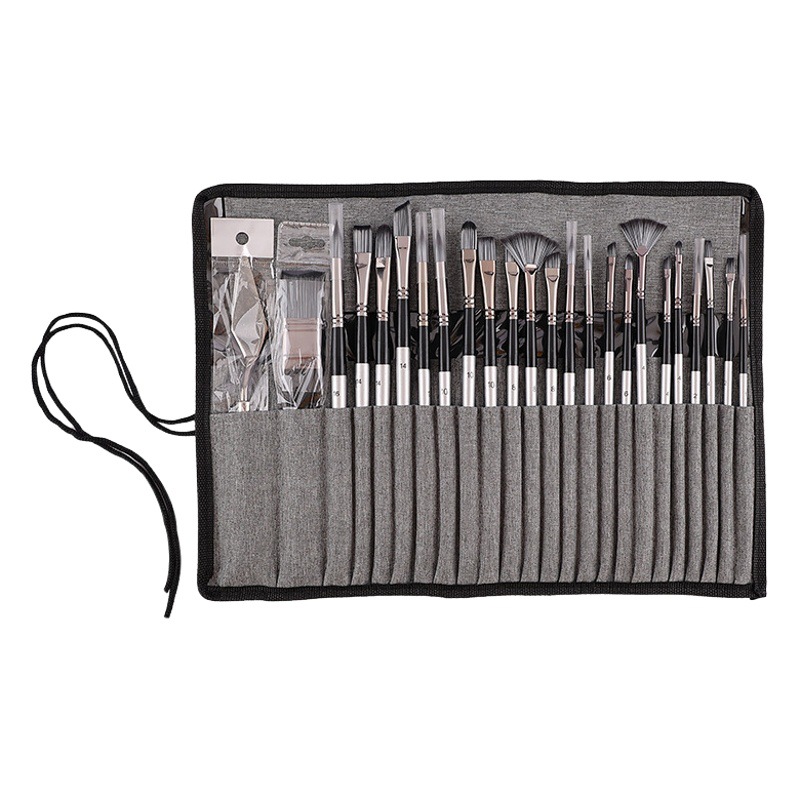 Cross-border nuevo gouache pluma de pintura acrílica set venta al por mayor de 24 piezas de lana de nylon cepillo de pintura en forma de abanico pluma pintura al óleo cepillo de tablero