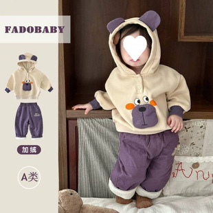 Children's Autumn and Winter Wear Warm Sweatshirt suit Girl's Super Cute Cartoon Hooded fleece-lined Top Pants Casual Two-piece Set