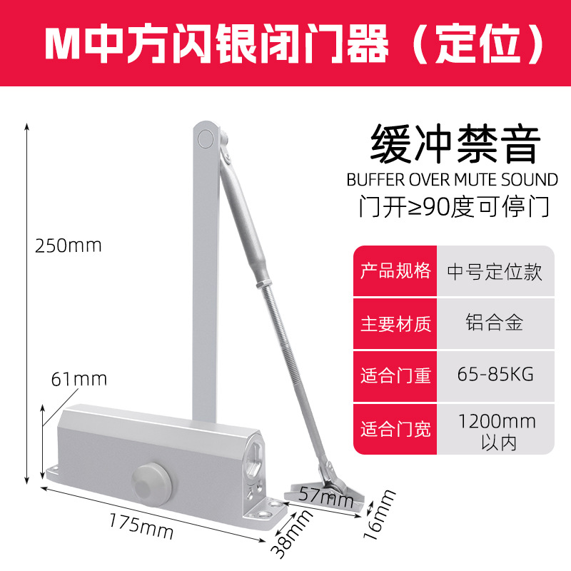 M China Silver Flash Door Closer (posición) Peso de la puerta 65 - 85KG