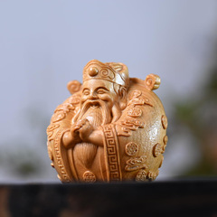 崖柏黃楊木恭喜發財木雕圓財神胖財神手把件實木文財神汽車擺件工