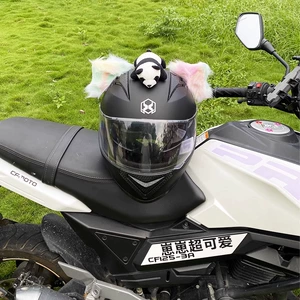 Creative Rainbow Tie-dye Animal Ear Handmade Helmet Decoration Motorcycle Accessories