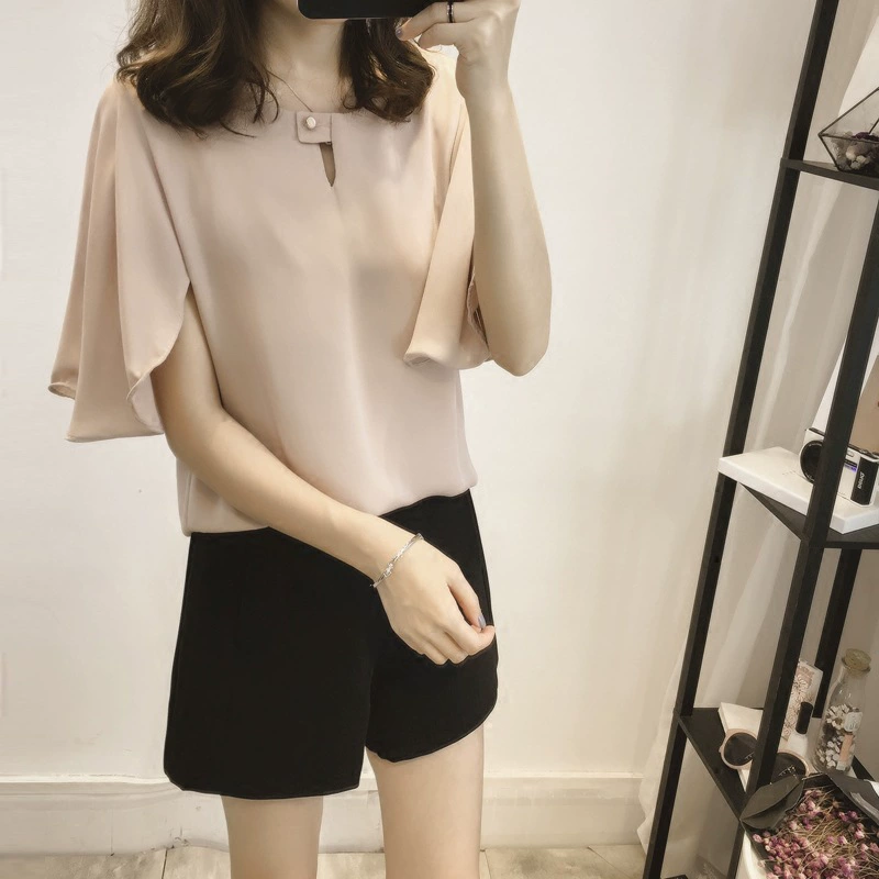 Летняя шифоновая футболка с коротким рукавом oversize, плюс размер