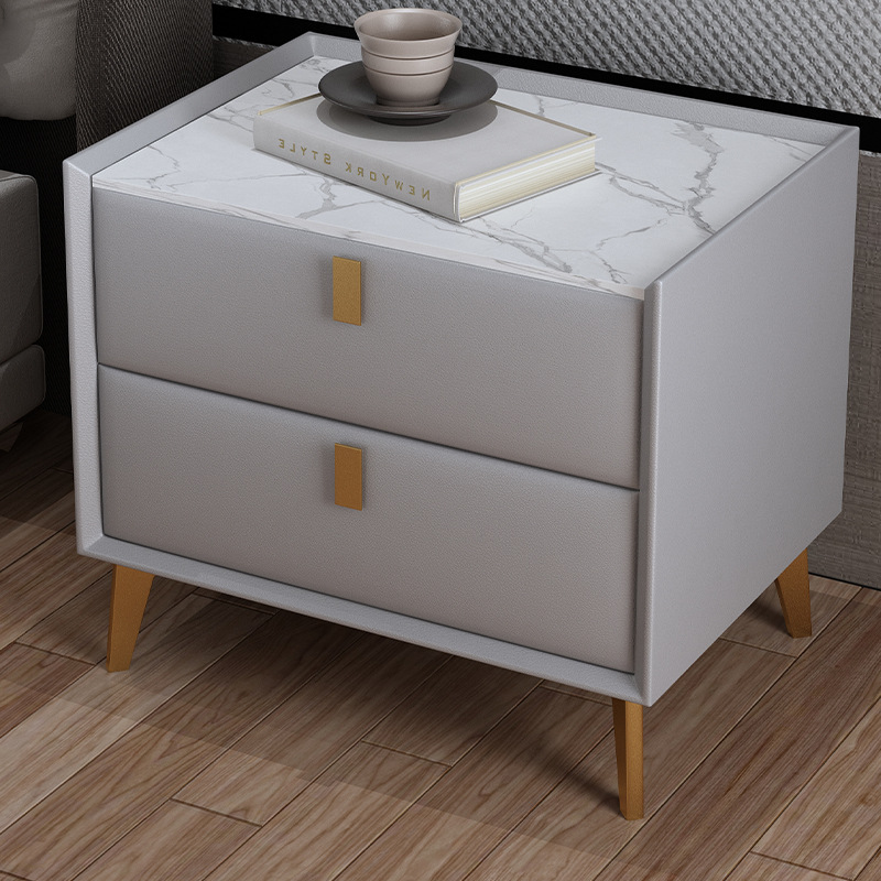Madera sólida nórdica de lujo ligera mesa de cabecera de cama de tablero de roca simple cuero moderno red dormitorio armario de cabecera de cama simple
