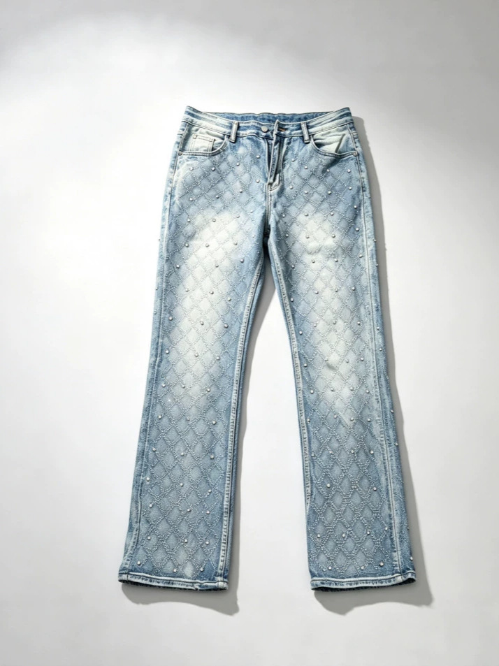 Jeans Rectos con Diamantes para Hombre de Mezclilla de Algodón, Sin Elasticidad, para Uso Diario