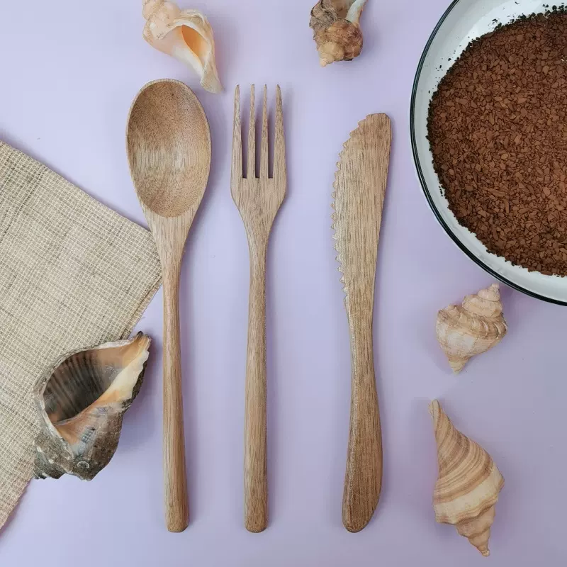 大叶相思木刀叉勺西餐酒店牛排刀叉甜品木头勺筷木质餐具套装