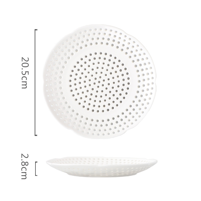 セラミック蒸しトレイ餃子蒸しトレイクリエイティブ家庭用ハイエンド磁器トレイ排水多目的フルーツトレイセラミック穴あき蒸しトレイ|undefined