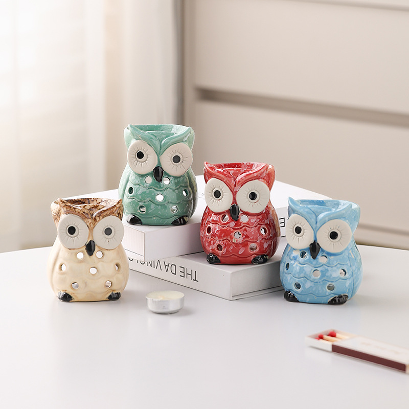 Hollow Ceramic Aromatherapy Stove Indoor Candle Aromatherapy Lamp Retro Home Aromatherapy Stove Bedroom Owl Essential Oil Lamp