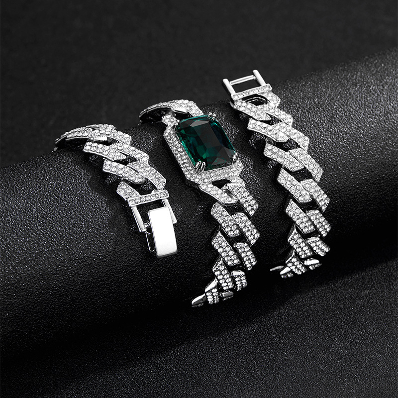 Cuban Chain Necklace Personalized Hip Hop Style Diamond Emerald_voghion.com