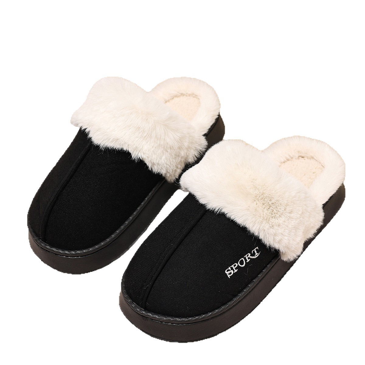 Zapatos de algodón en invierno, nuevas zapatillas de algodón de moda de peluche, zapatillas de algodón para hombres y mujeres, arrastre de algodón térmico y antideslizante en interiores al por mayor