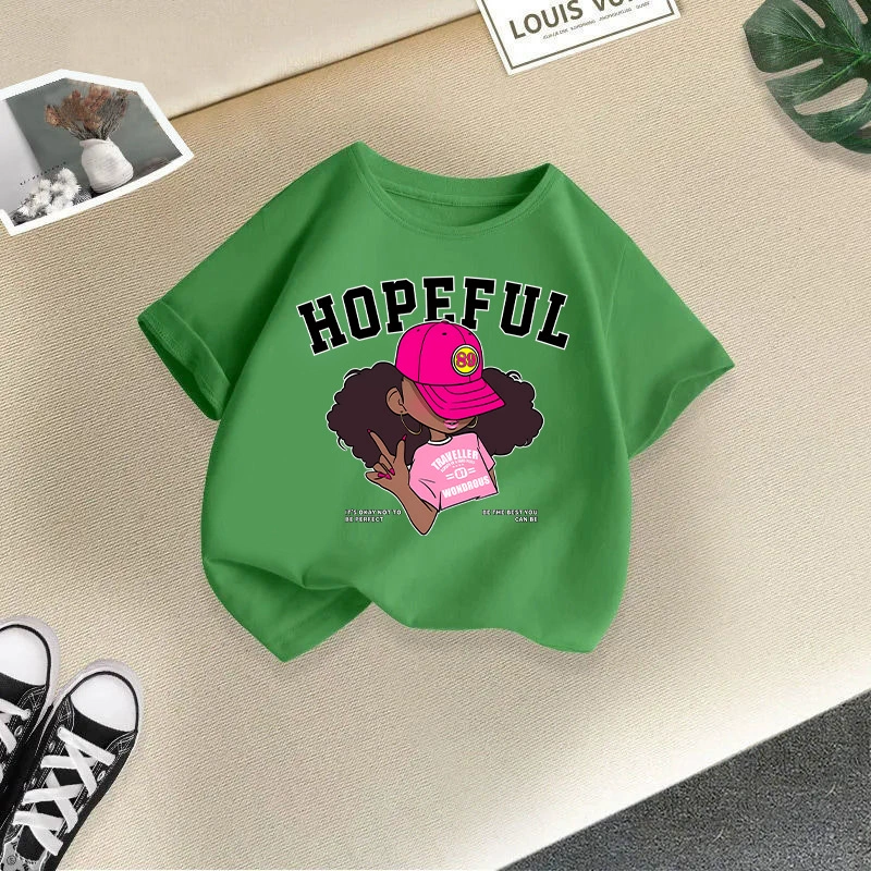 Карикатурная детская летняя футболка с коротким рукавом для девочек, размеры 100–150 см, разноцветные варианты
