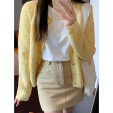 奶黄芝士针织毛衣开衫女秋冬新款百搭慵懒软糯设计感麻花外套上衣