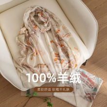 2025新中式100%羊绒丝巾围巾女春夏防晒水墨画印花办公室空调披肩