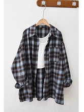 中长款宽松BF风磨毛格子衬衫复古港味慵懒风显瘦上衣美式外套女秋