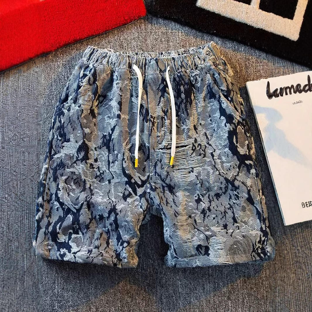 Summer Thin Large Size Denim For Men, Distressed Slim Straight Youth Five-Point Mid-Length Casual Shorts_voghion.com