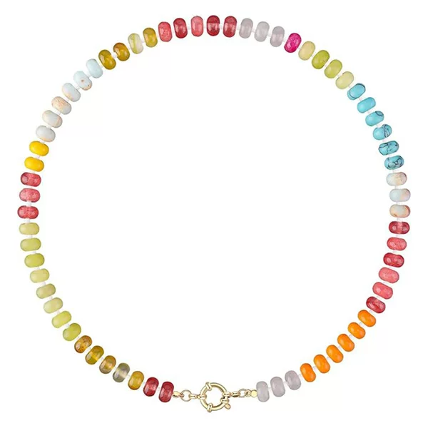 Cross-Border Hot Selling Women's Spring and Summer Dopamine Beaded Necklace Summer Beach 8mm Natural Stone Rainbow Color Necklace