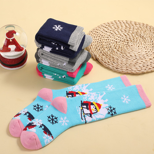 Children's ski socks with towel bottoms, thickened sweat-absorbent winter outdoor sports long thermal socks, Amazon cross-border supply