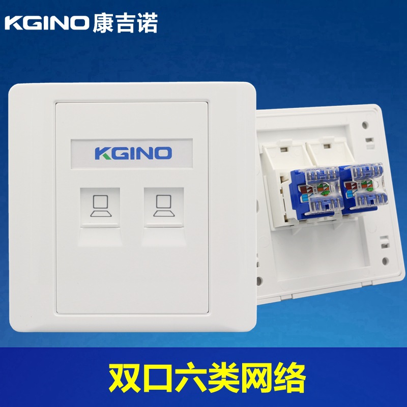 86型双口六类网络插座RJ45千兆电脑模块CAT6二位网口网线插座面板