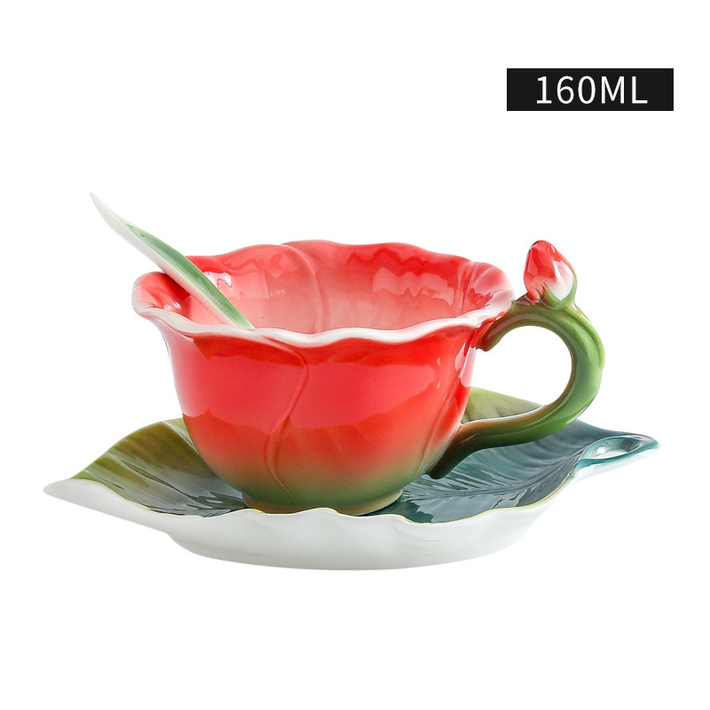 Dwarf rose red cup and saucer⚑