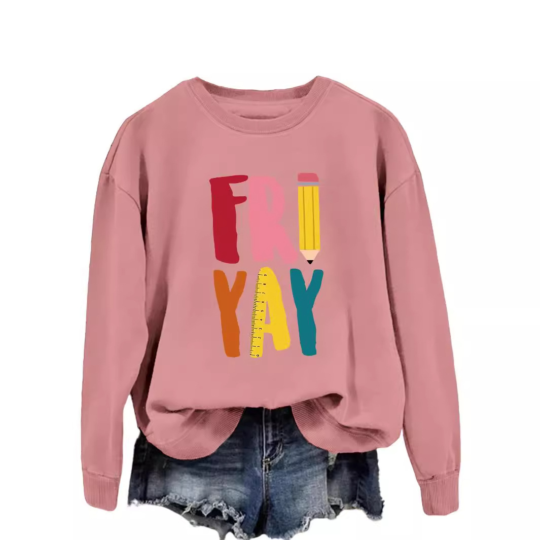 Estación independiente de moda Suelta todo fósforo superior FRI YAY lápiz divertido carta de impresión camisa de manga larga de las mujeres suéter