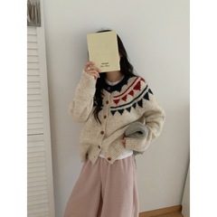 复古民族风费尔岛毛衣外套女韩版秋冬新款宽松百搭洋气针织开衫