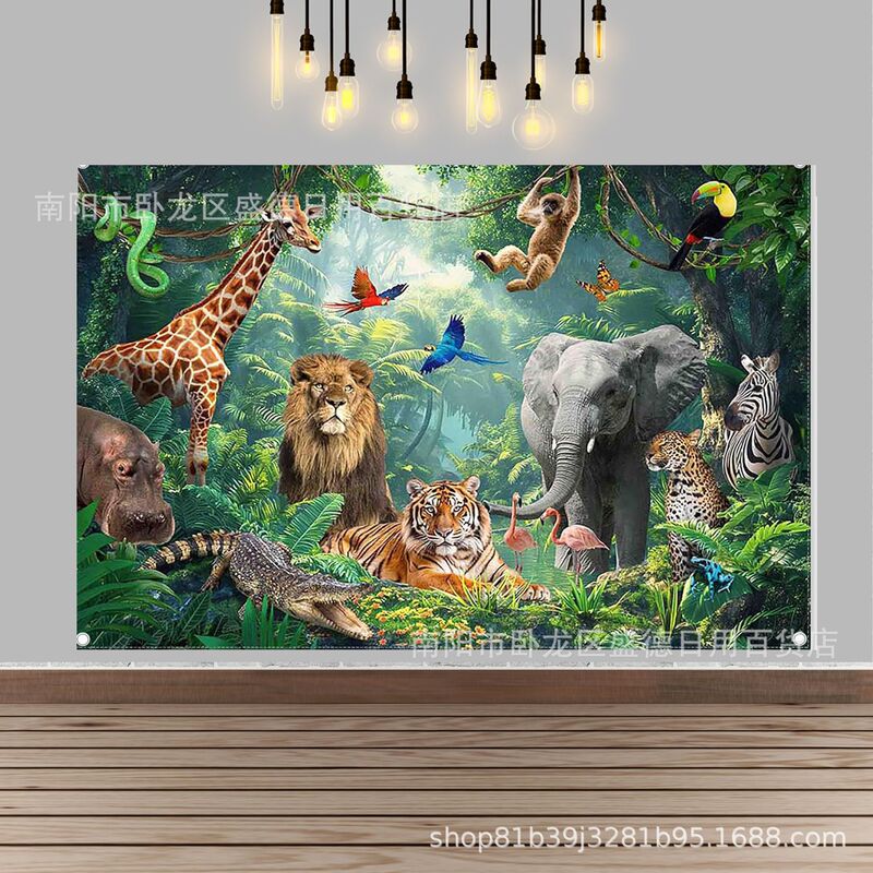 Tropical Rainforest Safari Theme Photography Background Cloth Kidsren's Party Atmosphere Layout Props Decoration Banner