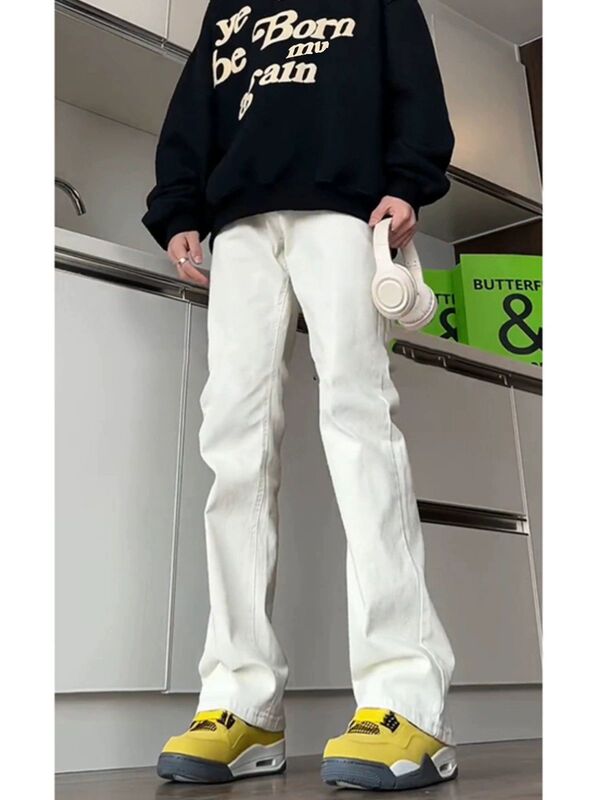 White Margiela Jeans Men's Belt Style Cool High-End Pants American High Street Ootd Outfit Flared Pants White Margiela Jeans Men's Belt Style Cool High-End Pants American High Street Ootd Outfit Flared Pants