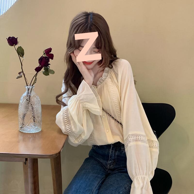 夏季雪纺长袖衬衫女秋季韩版2025新款设计感小众荷叶边秋装上衣潮|undefined