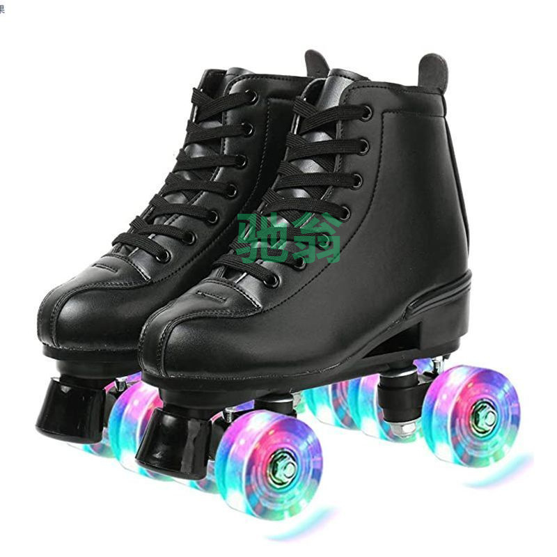 Vsv White Leather Double-Row Skates Kidsren's Four-Wheel Skates Adult Men's and Women's Roller Skates Double-Row Roller Skates Cool