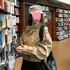 卡其色立领秋冬排扣带腰袢风衣高级气质感外套女