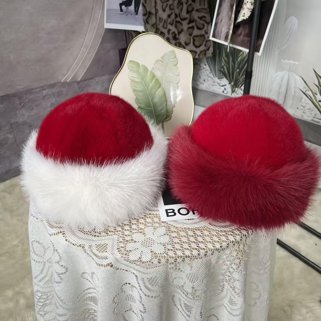 圣诞蒙古帽秋冬加厚毛绒仿水貂保暖蒙古帽护耳百搭时尚皮毛一体