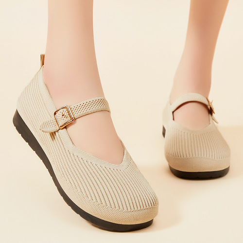 Shoes for women casual cross-border women's shoes summer shallow mouth polyurethane flat shoes round toe soft sole without tired feet mother's shoes