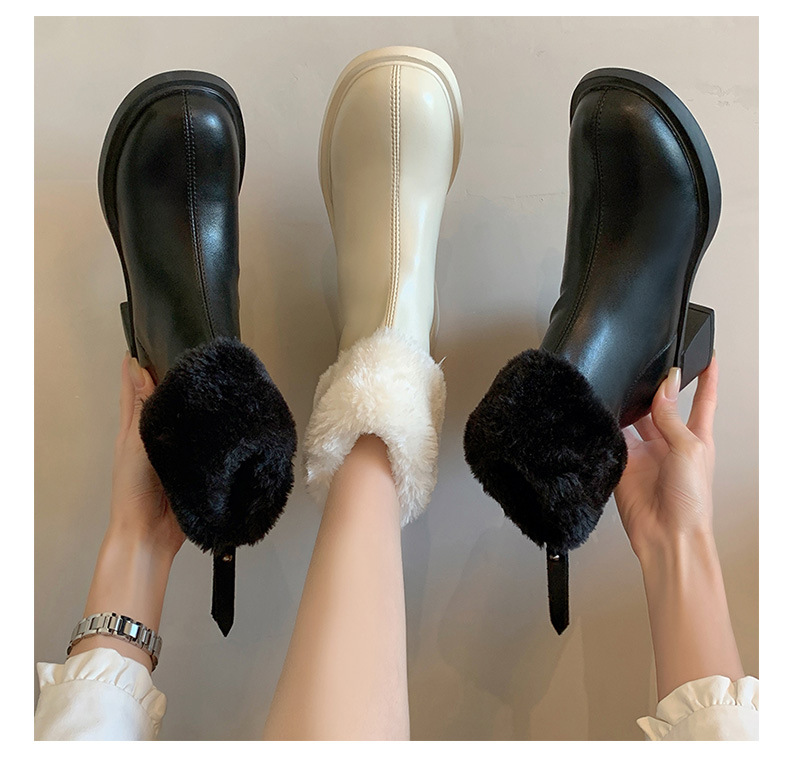Women’s White Ankle Boots With Velvet Lining And Block Heels_voghion.com