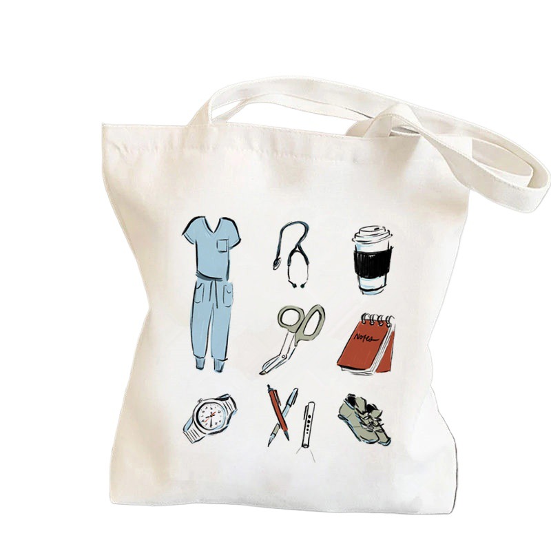 Comercio exterior transfronterizo Nursing Essentials impresa bolsa de lona Harjuku bolsa de hombro bolsa de mano bolsa de compras en stock