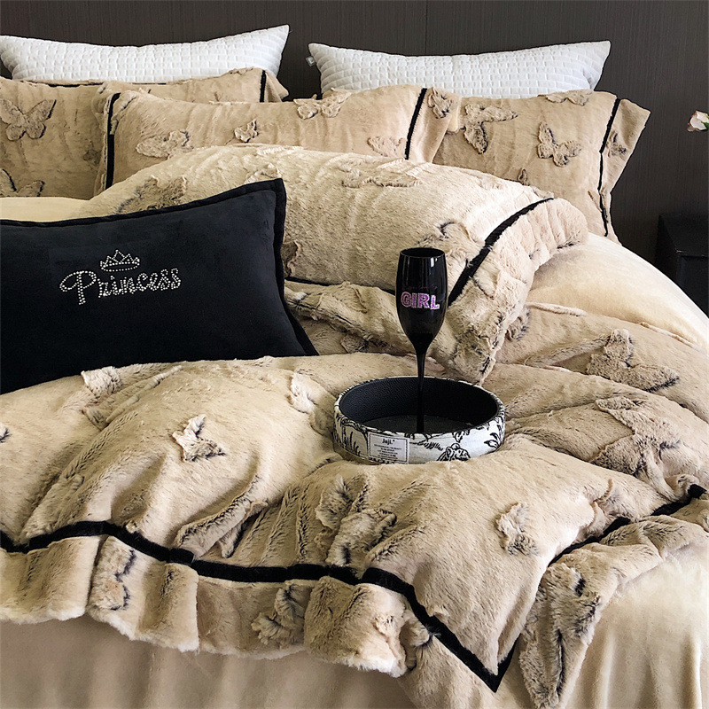 2024 nuevo conjunto de cuatro piezas de seda de alto peso de lana de leche gruesa y cálida ropa de cama de invierno textil Nantong