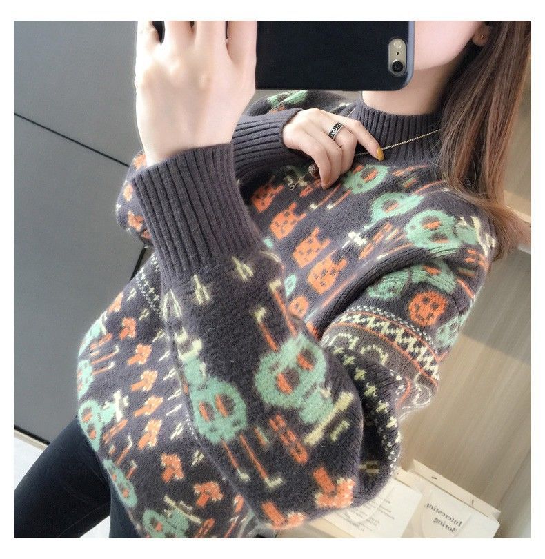 【 Cashmere Family】 Maglione da donna in maglia spessa con cappuccio, collo alto e corto, base in lana larga_voghion.com