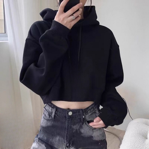 Heavyweight Hooded Sweatshirt Spring Trend New Loose Short Person Plain Color Outerwear Short Sleeve Versatile Top