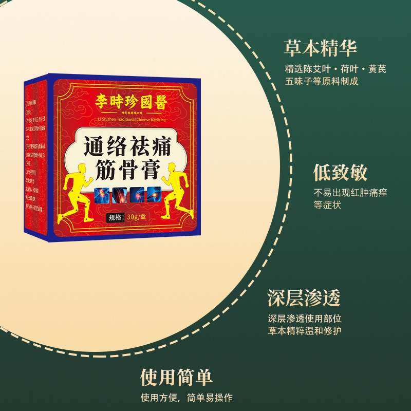 李时珍国医通络祛通筋骨膏肩颈腰腿酸软不适颈椎膝盖活络外用膏药|undefined