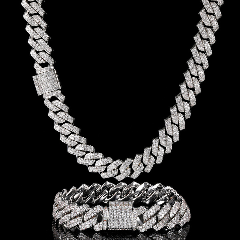 Cross-Border Popular Double-Row and Triple-Row Moissanite Hip-Hop Chain, 8/10/12/14/16mm Super Shiny Vintage-Style Necklace