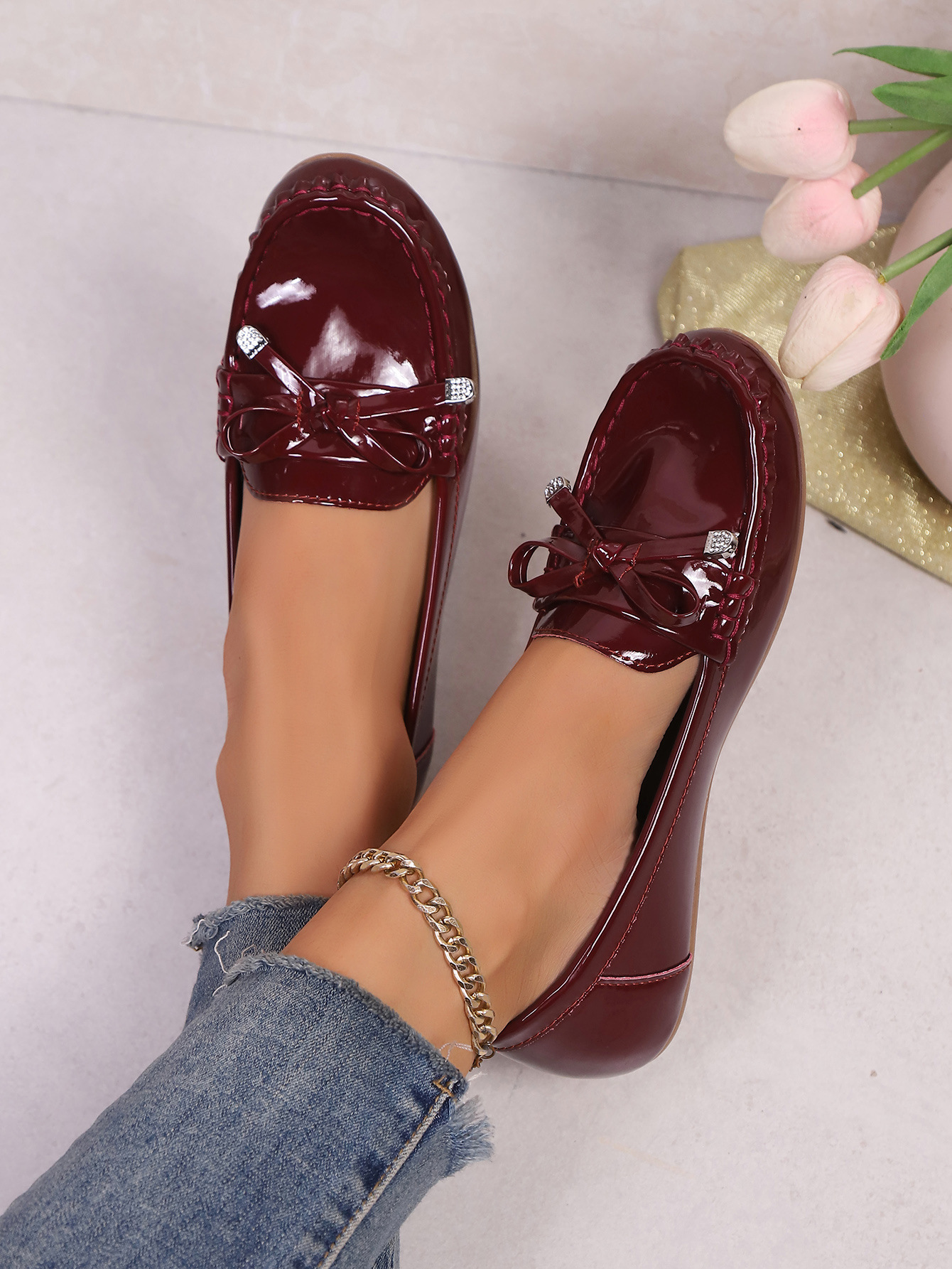 Women's Plus Size Flat Slip-on Shoes With Bow Knot And Round Toe_voghion.com