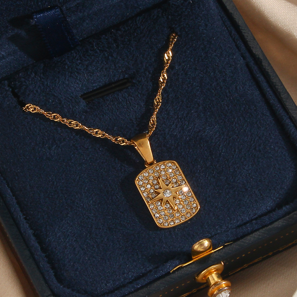 Fashion Square Stainless Steel Pendant Necklace Plating Inlay Zircon Stainless Steel Necklaces_colorza_2