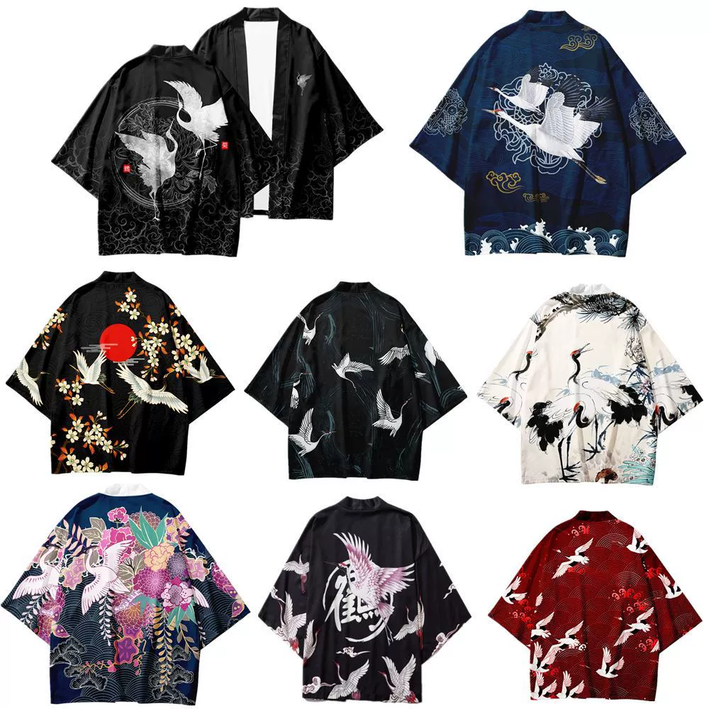 Трансграничные горячие продажи Летний национальный ветер сказочный журавль перо плетет плащ Японский укиё-э 3D с печатью семь рукавов кимоно