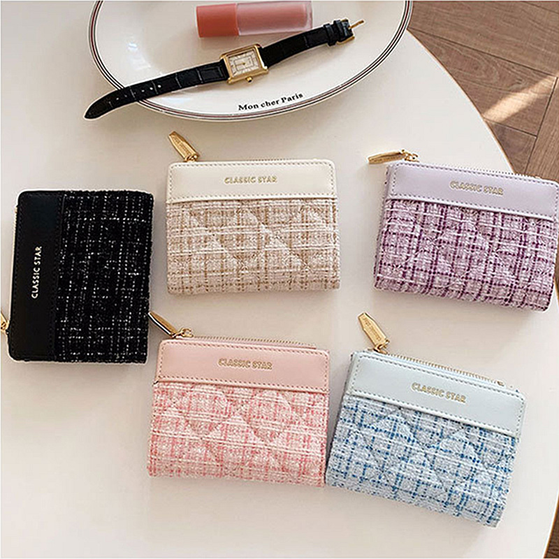 Daini 2024 New wallet women's niche design Chanel style tweed simple style hand-held coin purse for women