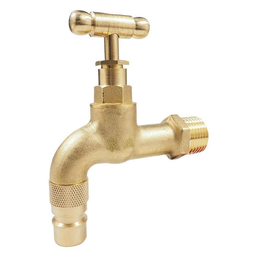 Todo latón color natural lavadora al aire libre anticuado grifo rápido abierto lento abierto con cerradura antirrobo agua 4 puntos anticongelante boquilla de agua