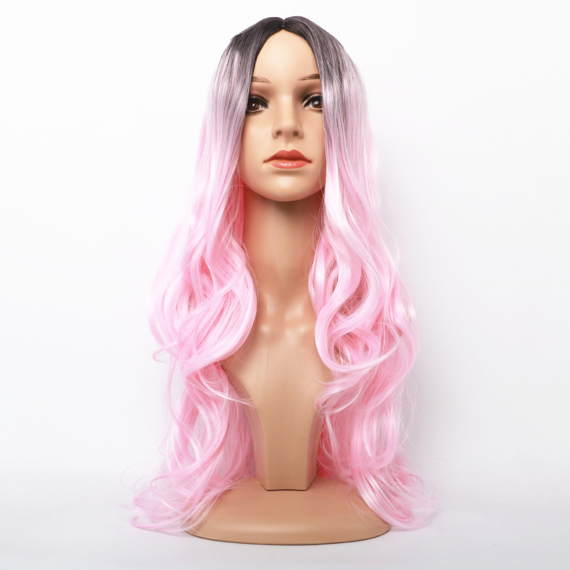 Perruque synthétique femme perruque noir dégradé rose longue sexy grande vague bouclés teints fibre synthétique bandeau cheveux_voghion.com